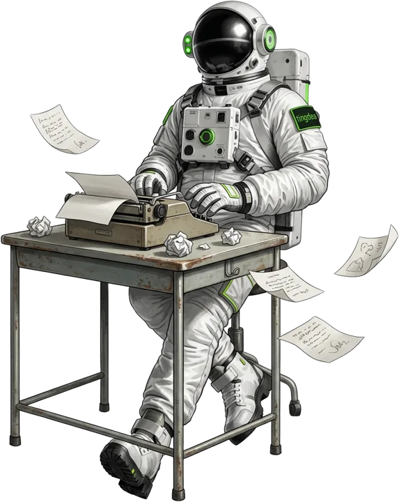 tingdea astronotu daktiloda blog yazısı yazıyor
